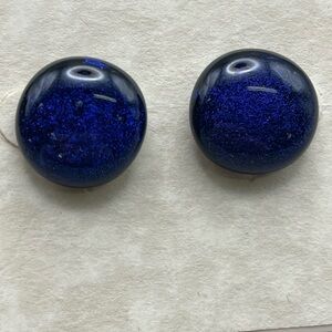 Handmade Dichroic Blue GlassEarrings with Sterling Silver Posts -Vintage Sparkle